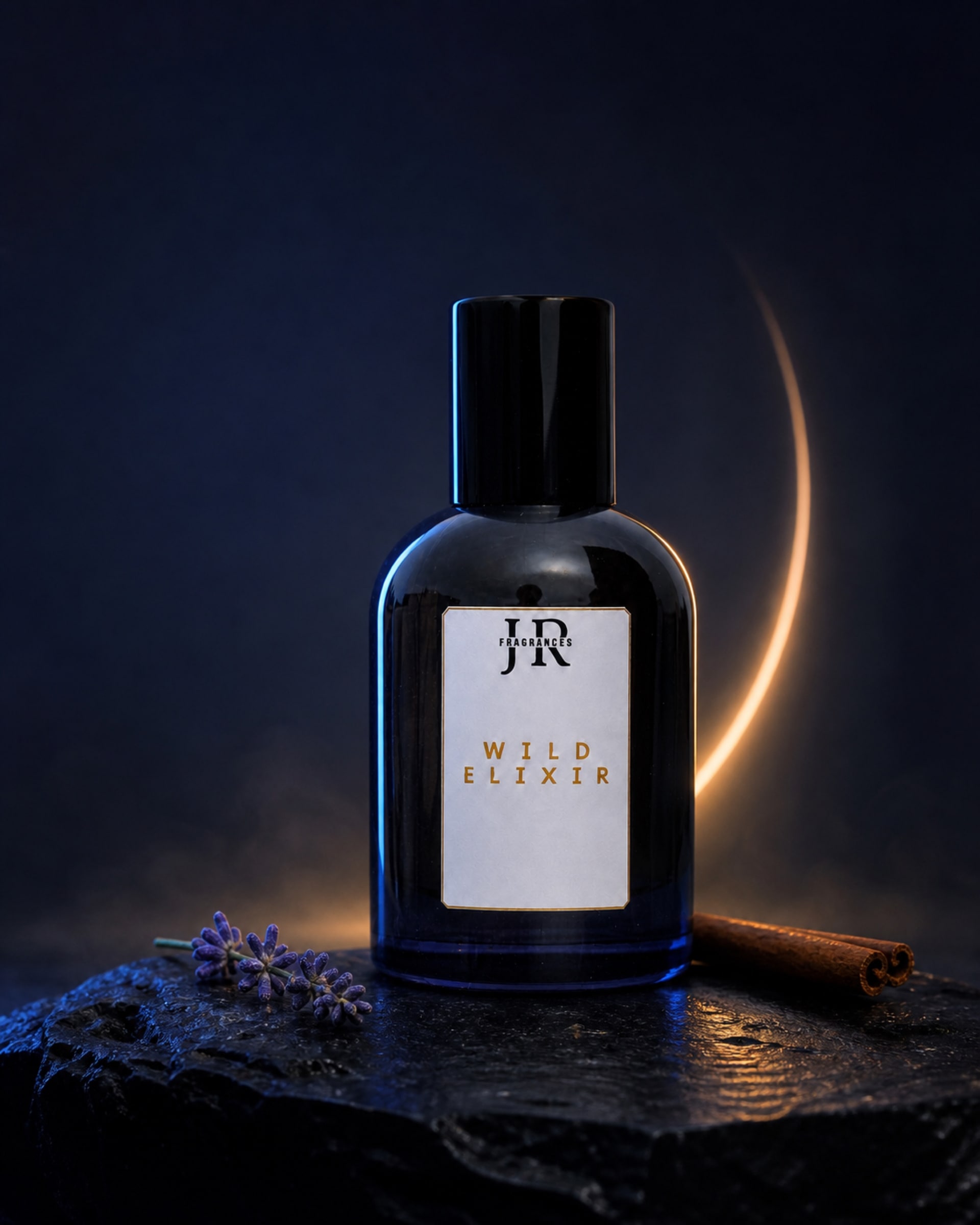 Wild Elixir bottle in a midnight studio