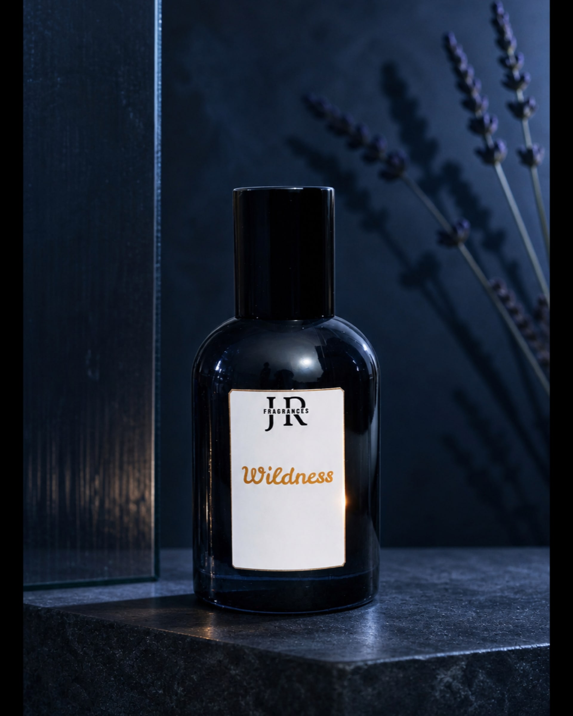 Wildness bottle in a midnight aromatic studio